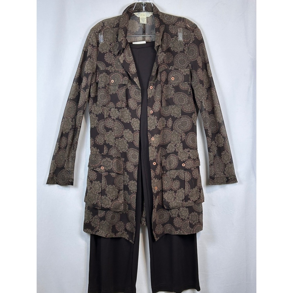 Express Campagnie Intl 2Pce Set Womens M Brown Paisley Longline Shirt Pants Suit